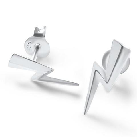 Silver Lightning Bolt Stud Earrings