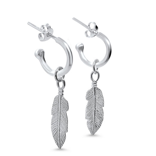 Silver Feather Hoop Earrings