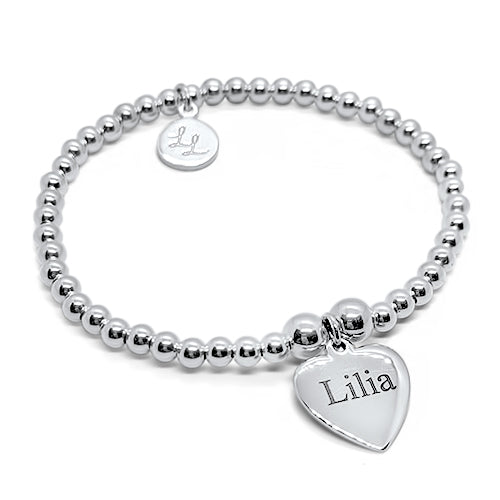 LONAGO Personalized Name Heart Charm – 18k Gold Plated Copper Bead For Bracelets, Custom Engraved Gift