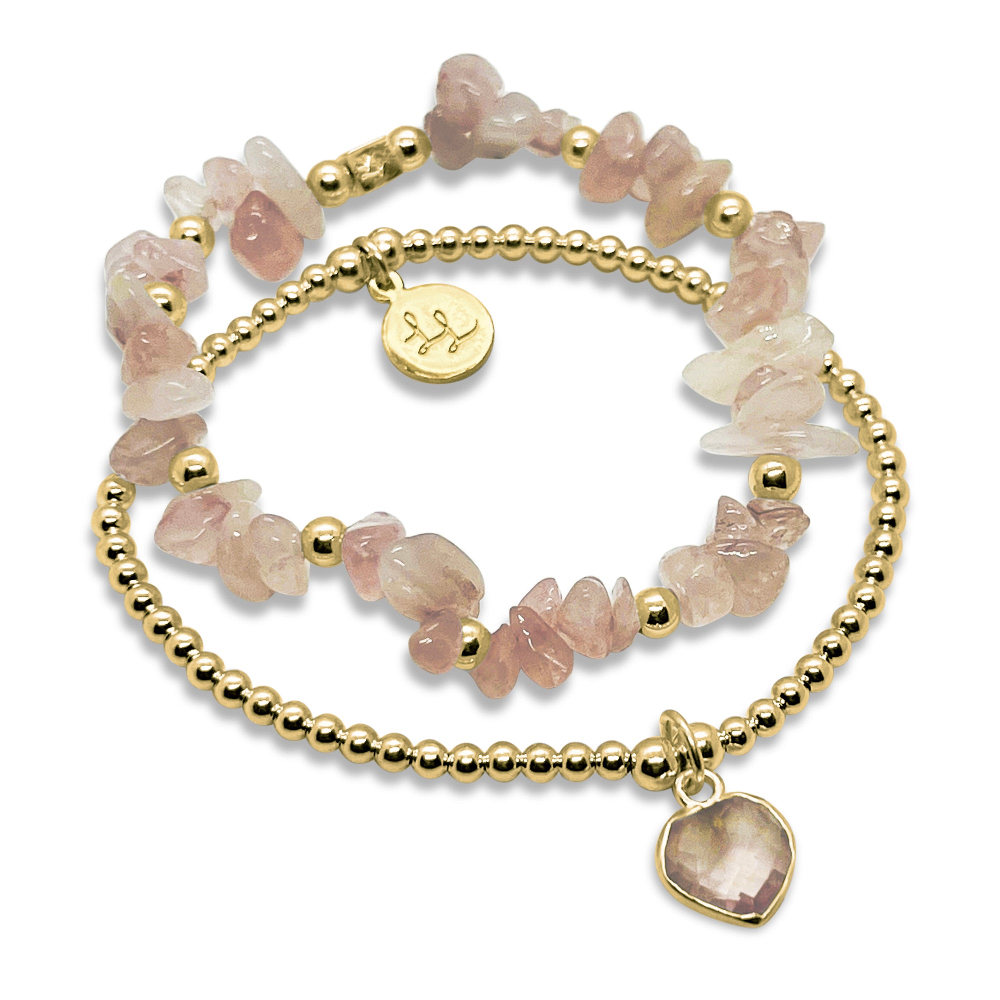 Palomas Gold Rose Quartz Heart 2 Stack