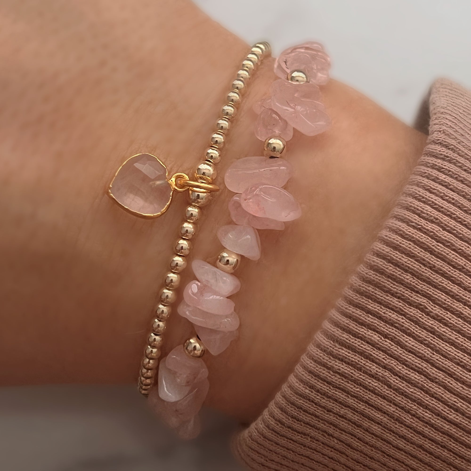 Palomas Gold Rose Quartz Heart 2 Stack