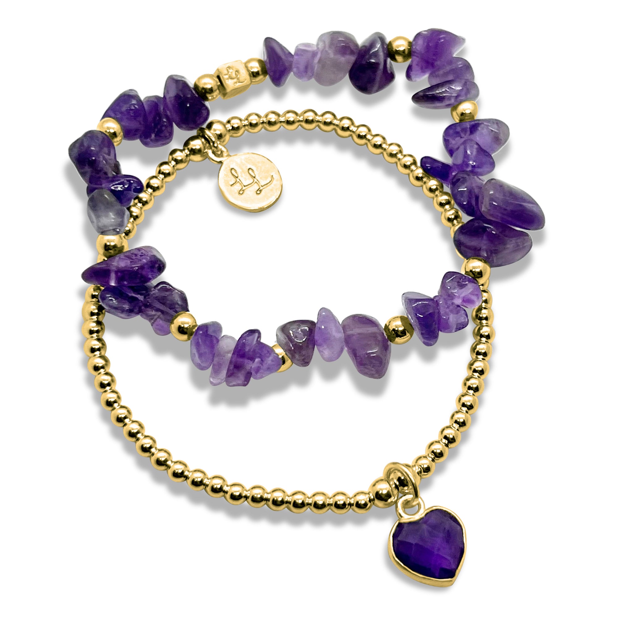 Palomas Gold Amethyst Heart 2 Stack