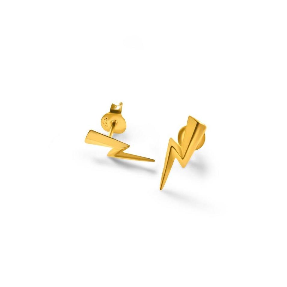 Gold Lightning Bolt Stud Earrings