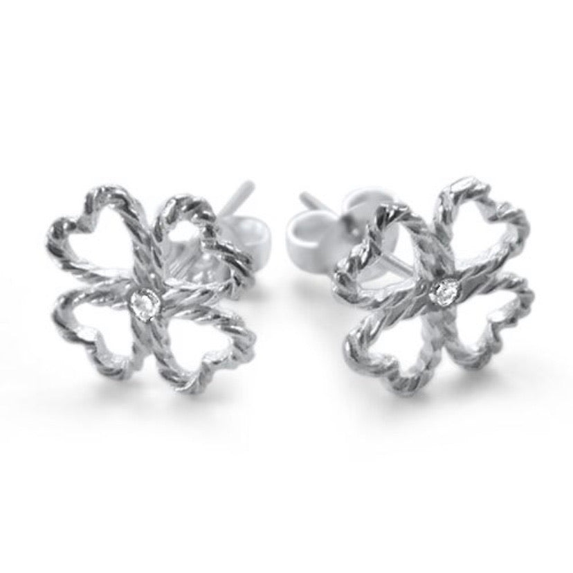 Silver earrings contour four leaf clover