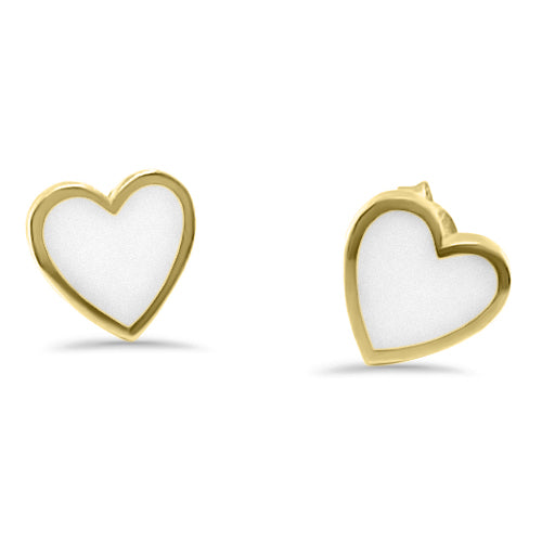 Melody Gold & White Heart Earrings