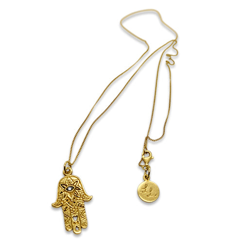 14k Solid Gold Hamsa Hand Pendant CZ Necklace Franco Chain (SM) – Fran &  Co. Jewelry Inc.